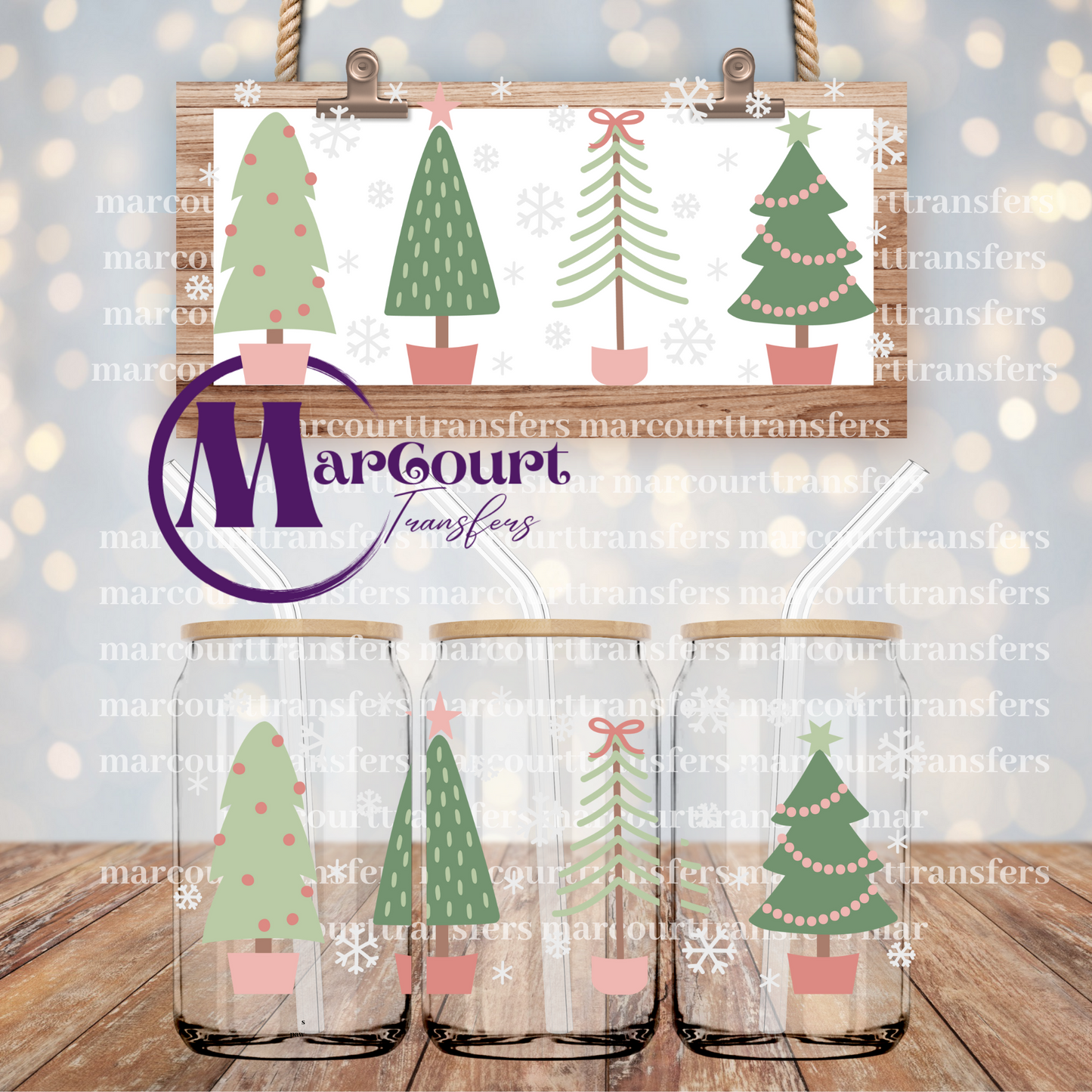 PASTEL CHRISTMAS TREES-16 0Z-UV DTF CUP WRAP