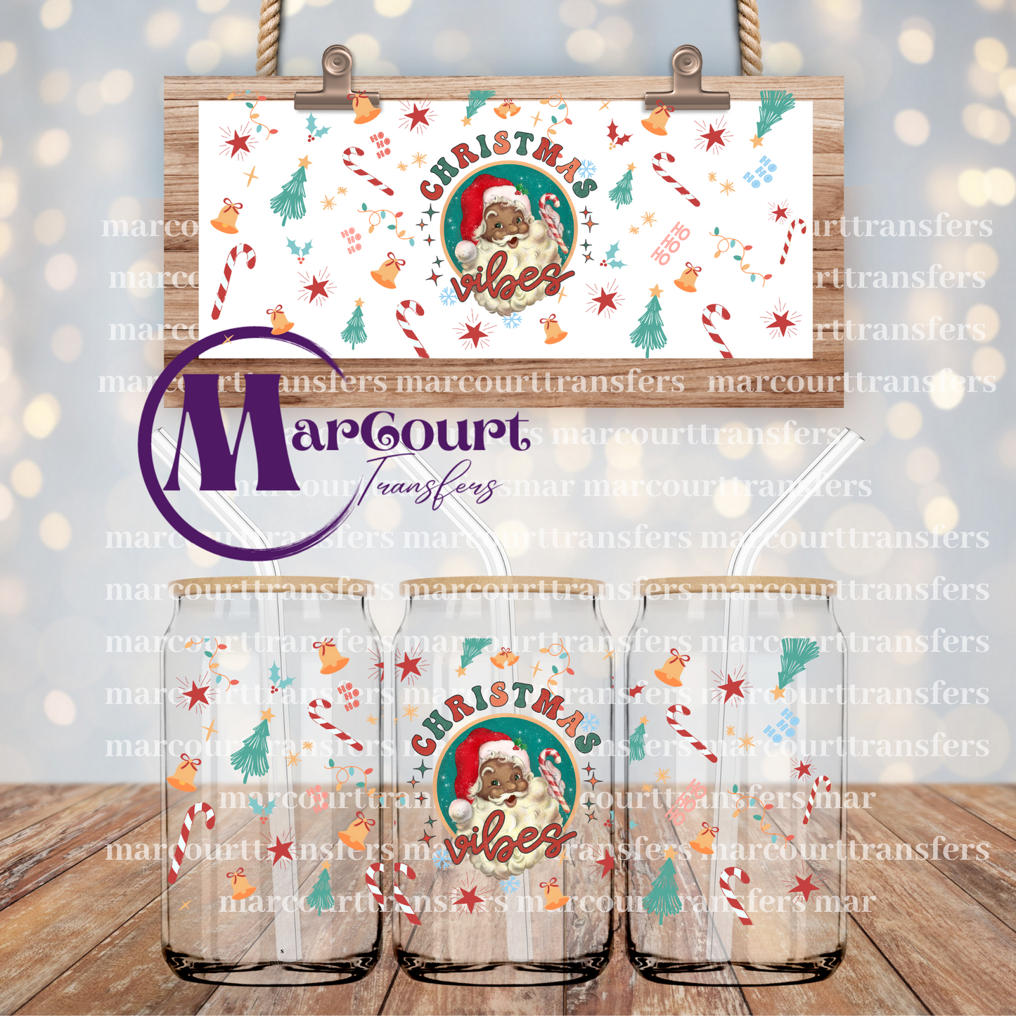 CHRISTMAS VIBES RETRO SANTA-16 0Z-UV DTF CUP WRAP