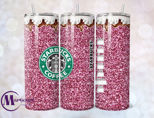 STARBUCKS PINK GLITTER WITH WHIP-SKINNY TUMBLER TRANSFER