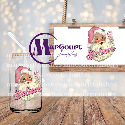 SANTA BELIEVE PINK-DECAL-UV DTF CUP WRAP