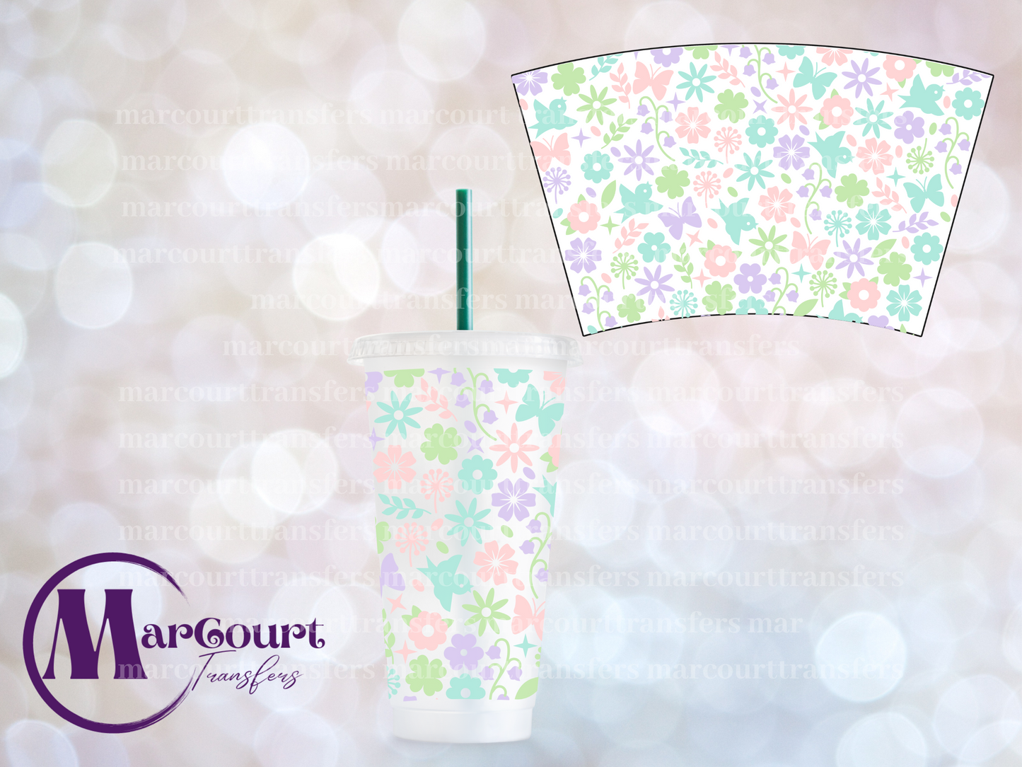 SPRINGTIME FLORAL-24 0Z VENTI COLD CUP -UV DTF CUP WRAP