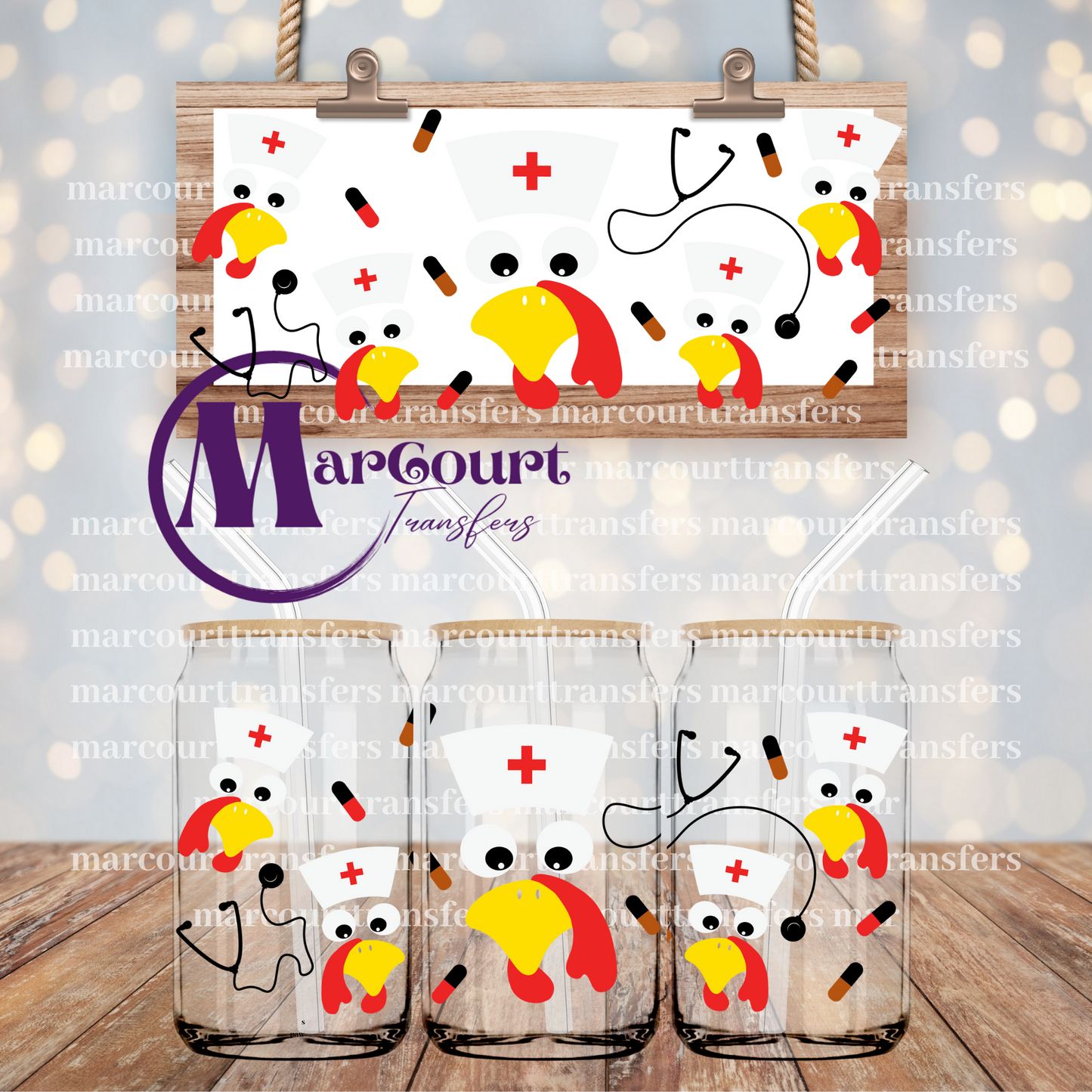 TURKEY FACE NURSE-16 0Z-UV DTF CUP WRAP