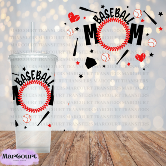 BASEBALL MOM-24 0Z COLD CUP -UV DTF CUP WRAP *rts