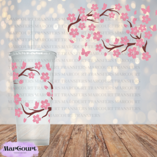 CHERRY BLOSSOM-24 0Z VENTI COLD CUP -UV DTF CUP WRAP *rts