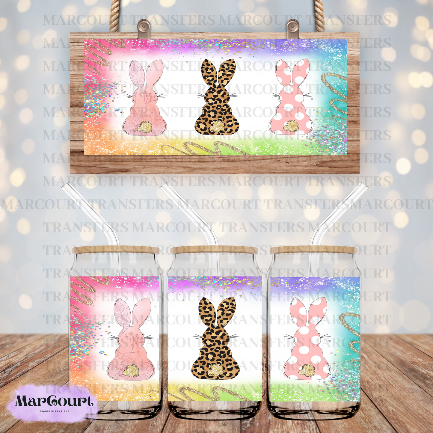 THREE EASTER BUNNIES-16 0Z.-UV DTF CUP WRAP *rts