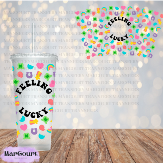 FEELING LUCKY-24 0Z VENTI COLD CUP -UV DTF CUP WRAP *rts