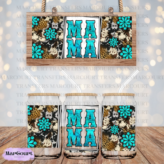 MAMA TEAL AND CHEETAH-16 0Z-UV DTF CUP WRAP *rts