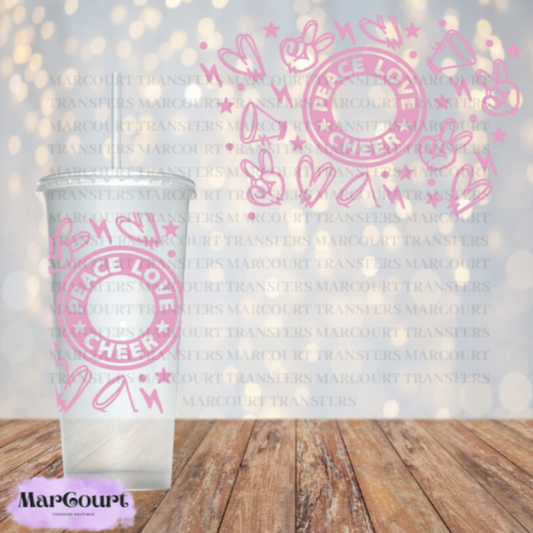 PEACE LOVE CHEER-24 0Z VENTI COLD CUP -UV DTF CUP WRAP *rts