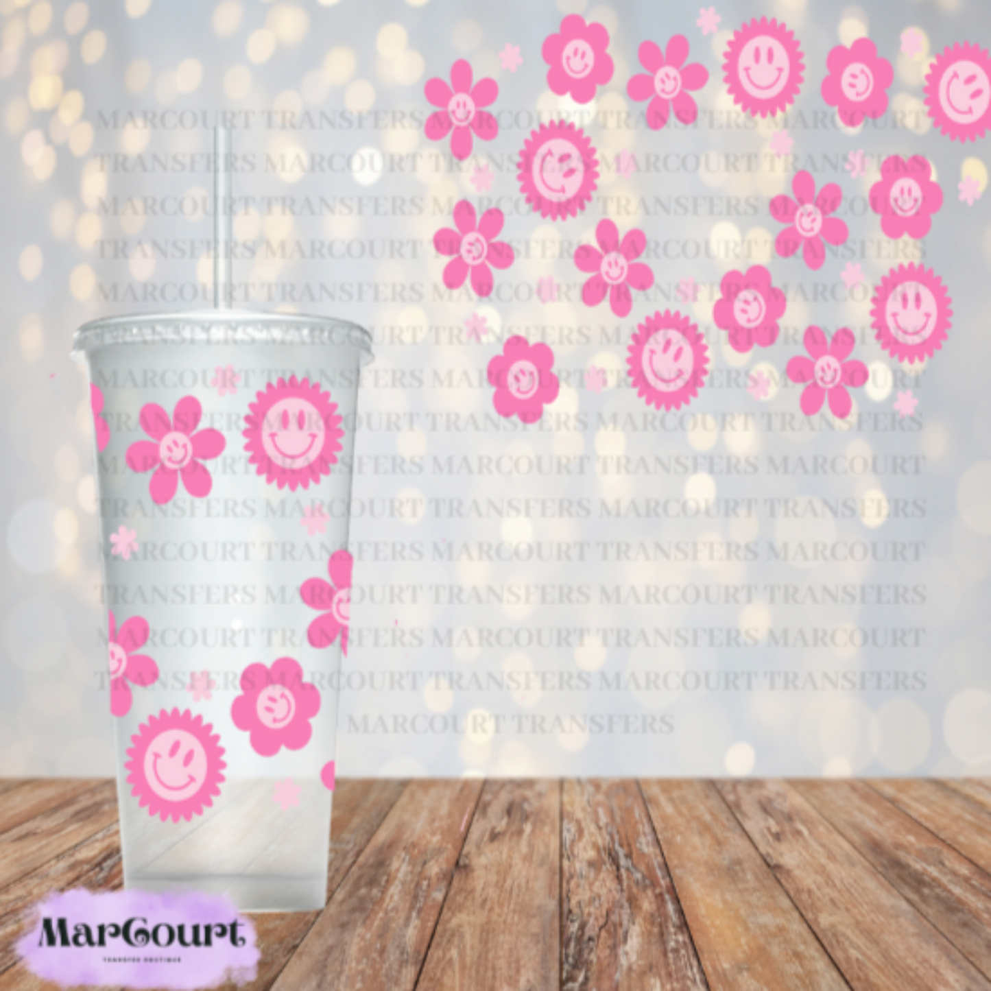 PINK SUNSHINE AND FLOWERS-24 0Z VENTI COLD CUP -UV DTF CUP WRAP *rts