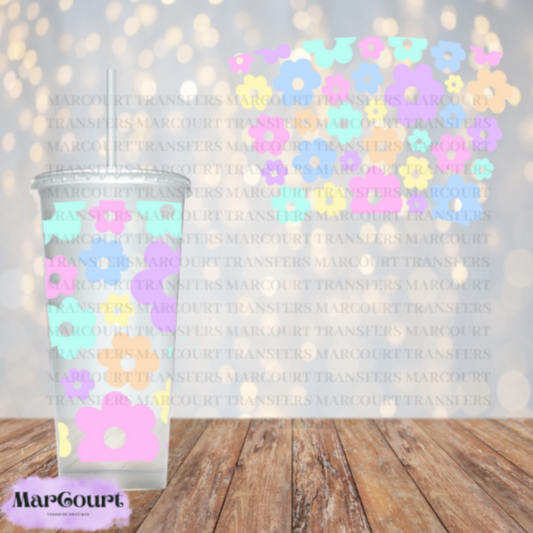 PASTEL FLOWERS-24 0Z VENTI COLD CUP -UV DTF CUP WRAP *rts