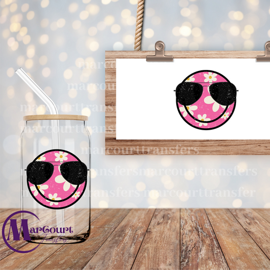 PINK DAISY SUMMERTIME SMILEY - DECAL-UV DTF CUP WRAP