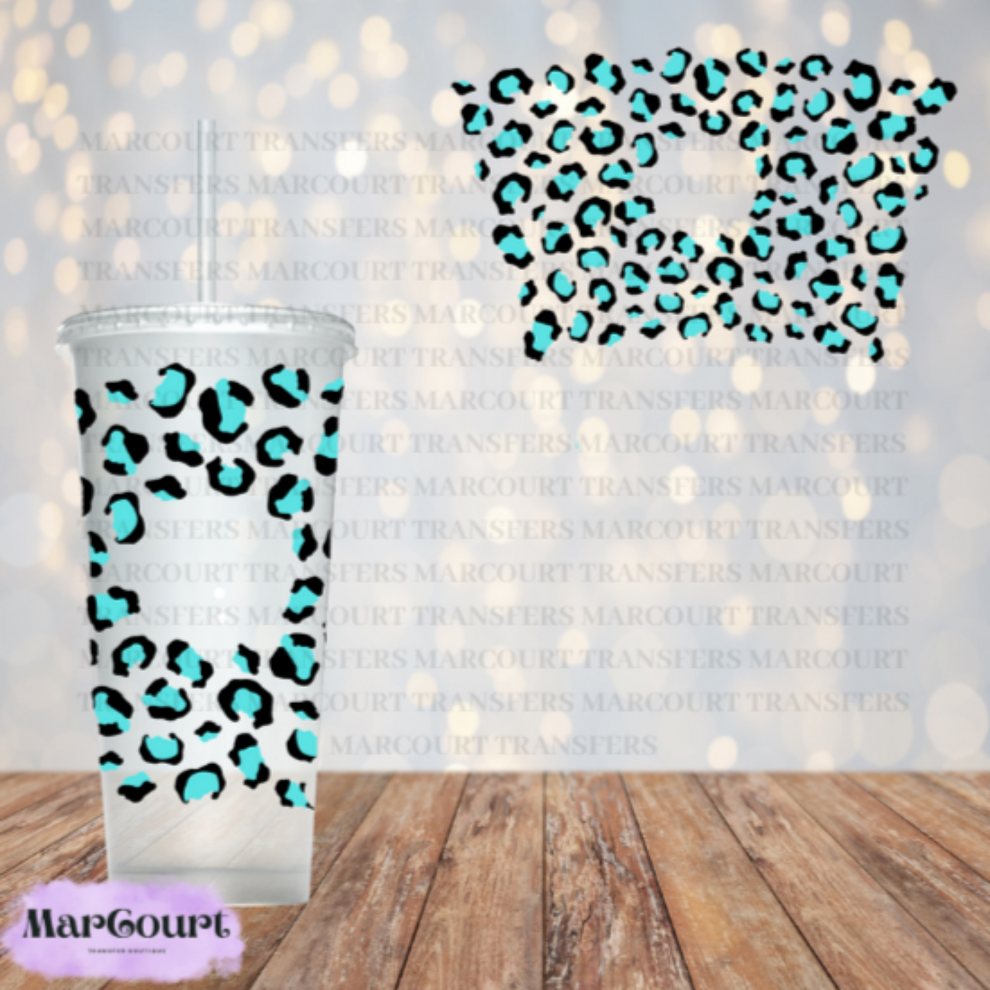 TEAL LEOPARD-24 0Z VENTI COLD CUP -UV DTF CUP WRAP *rts