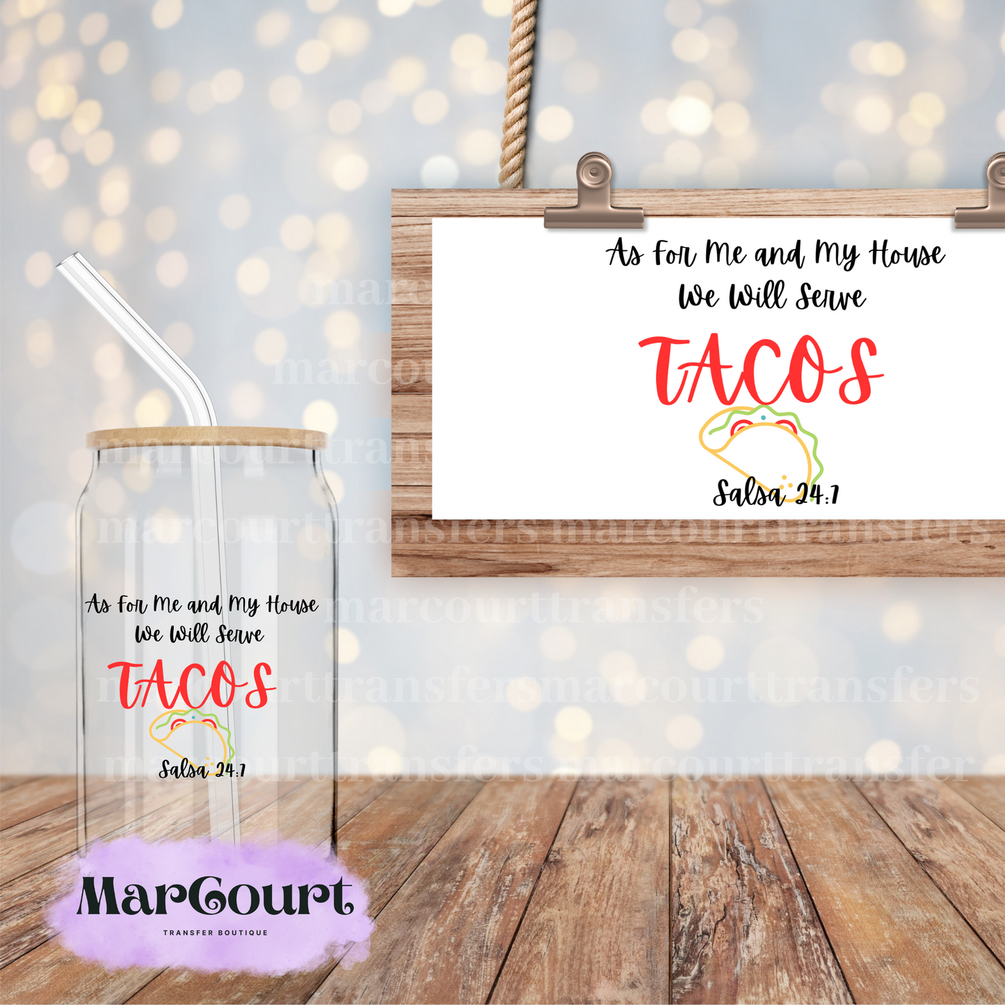 AS FOR ME AND MY HOUSE WE WILL SERVE TACOS - DECAL.-UV DTF CUP WRAP