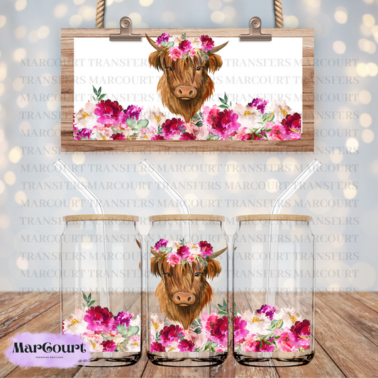 HIGHLAND COW FLORAL-16 0Z.-UV DTF CUP WRAP *rts