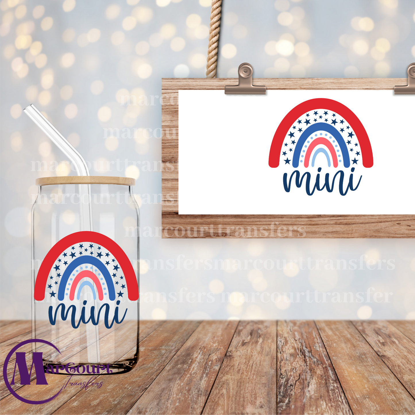 MINI RED WHITE AND BLUE RAINBOW - DECAL-UV DTF CUP WRAP