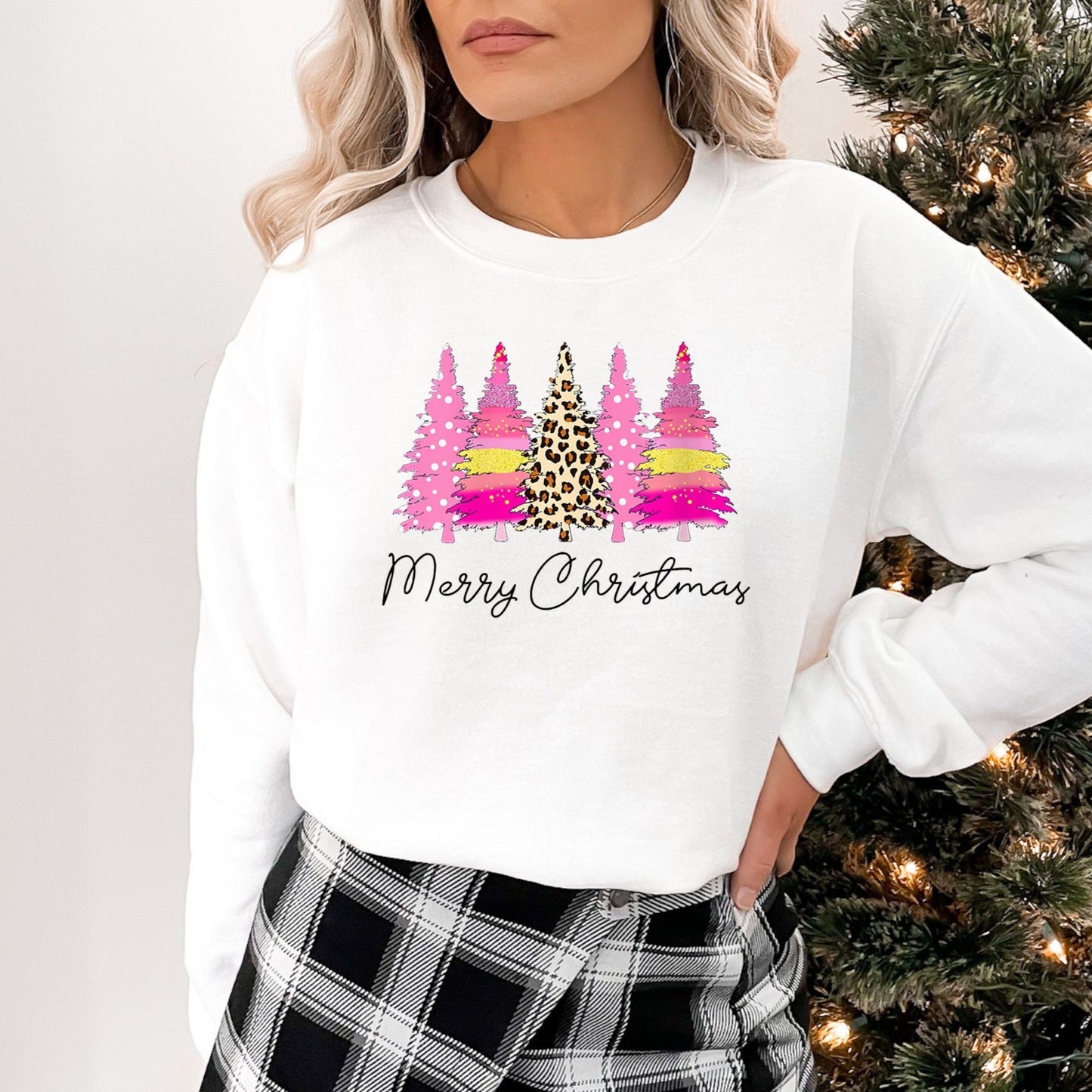 Merry Christmas Pink Leopard Christmas Tree -DTF FULL COLOR TRANSFER