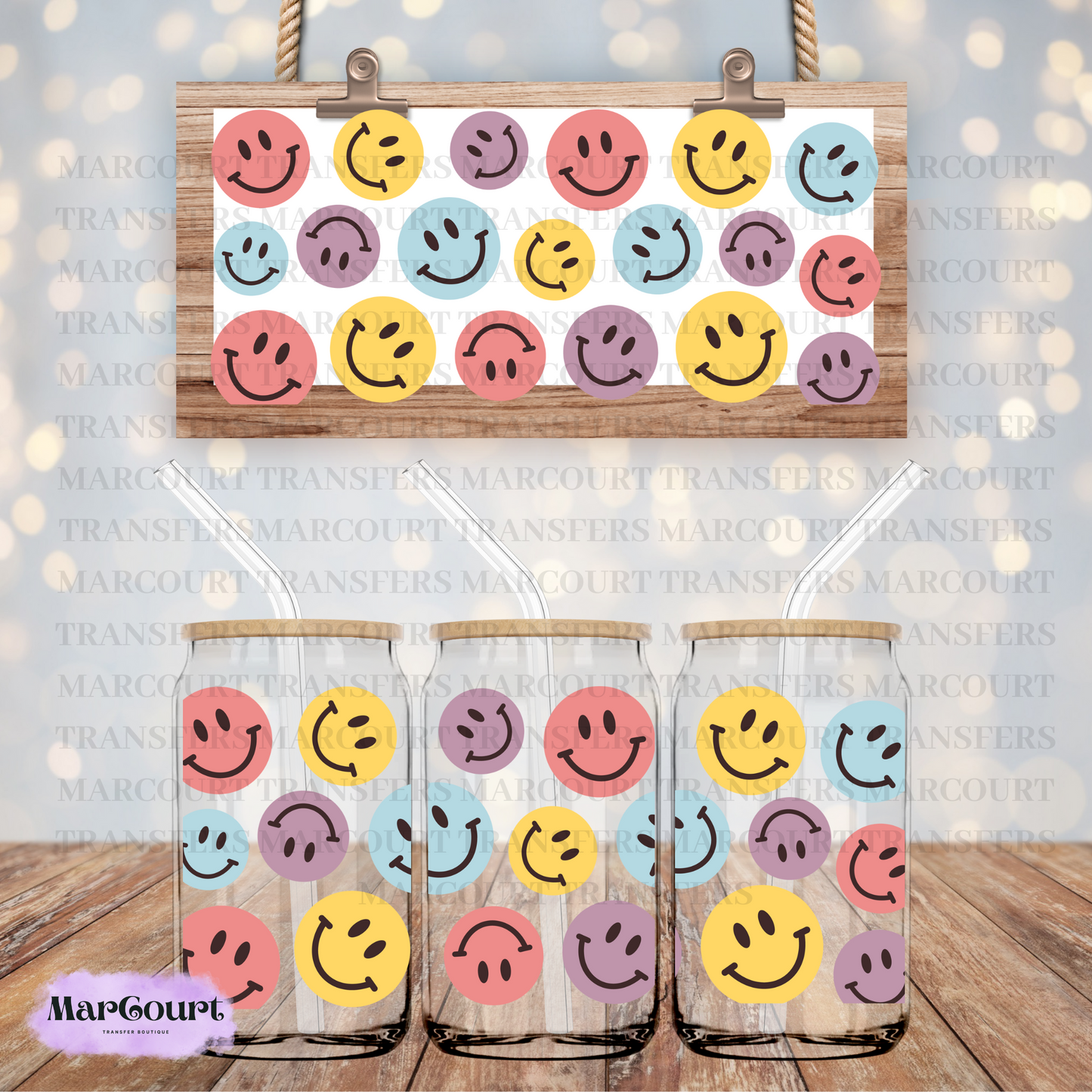 RETRO SMILEY FACES -16 0Z.-UV DTF CUP WRAP *rts