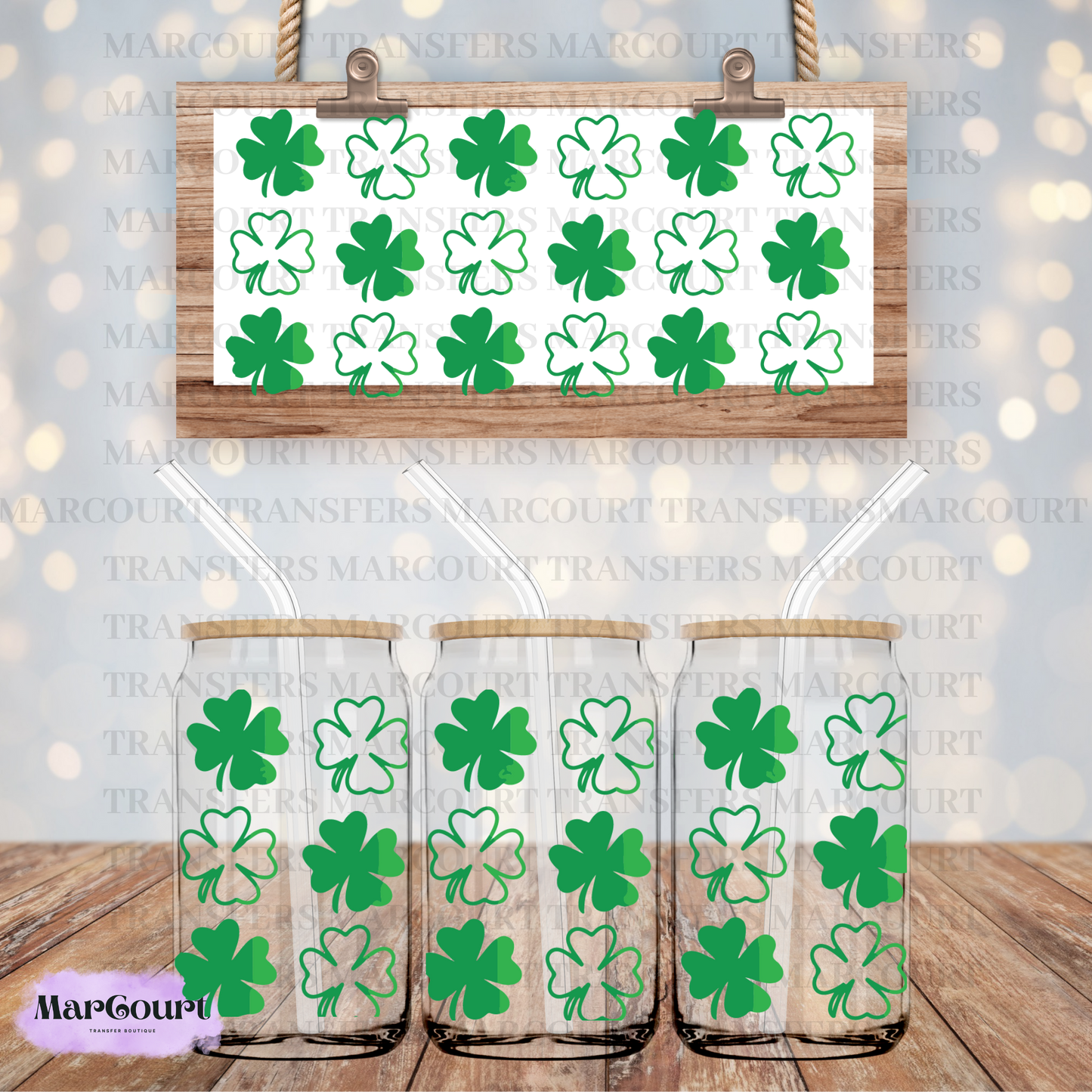 SHAMROCKS-16 0Z-UV DTF CUP WRAP *RTS