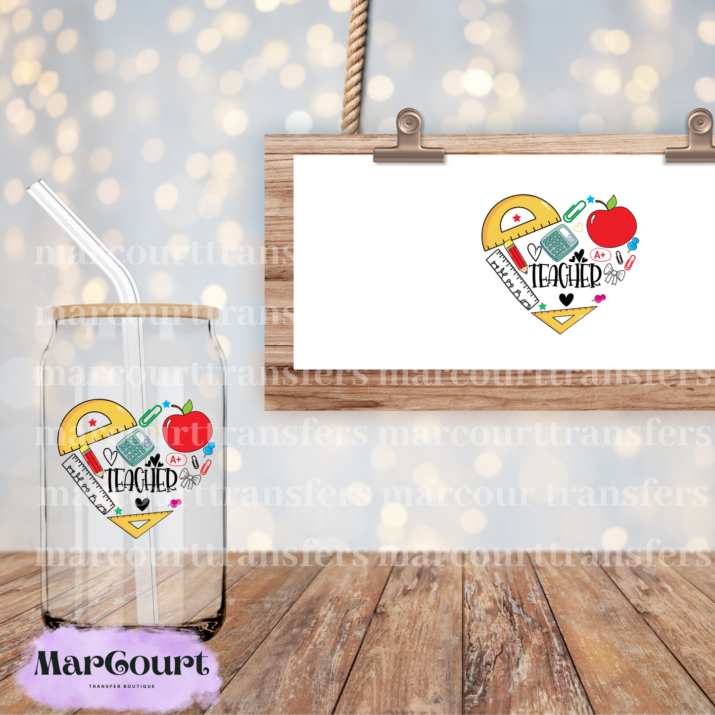 TEACHER HEART- DECAL-UV DTF CUP WRAP