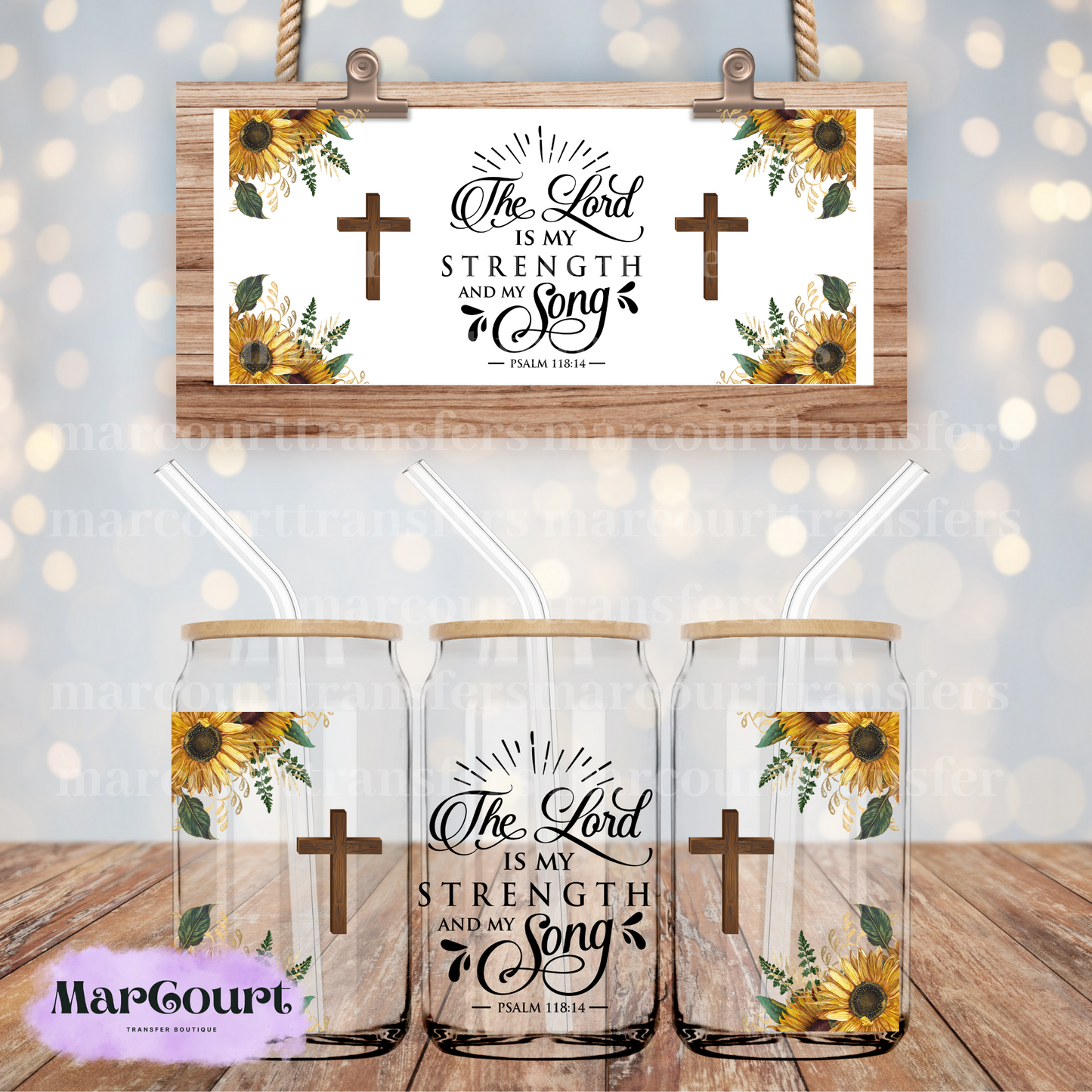 THE LORD IS MY STRENGTH AND SONG-16 0Z-UV DTF CUP WRAP