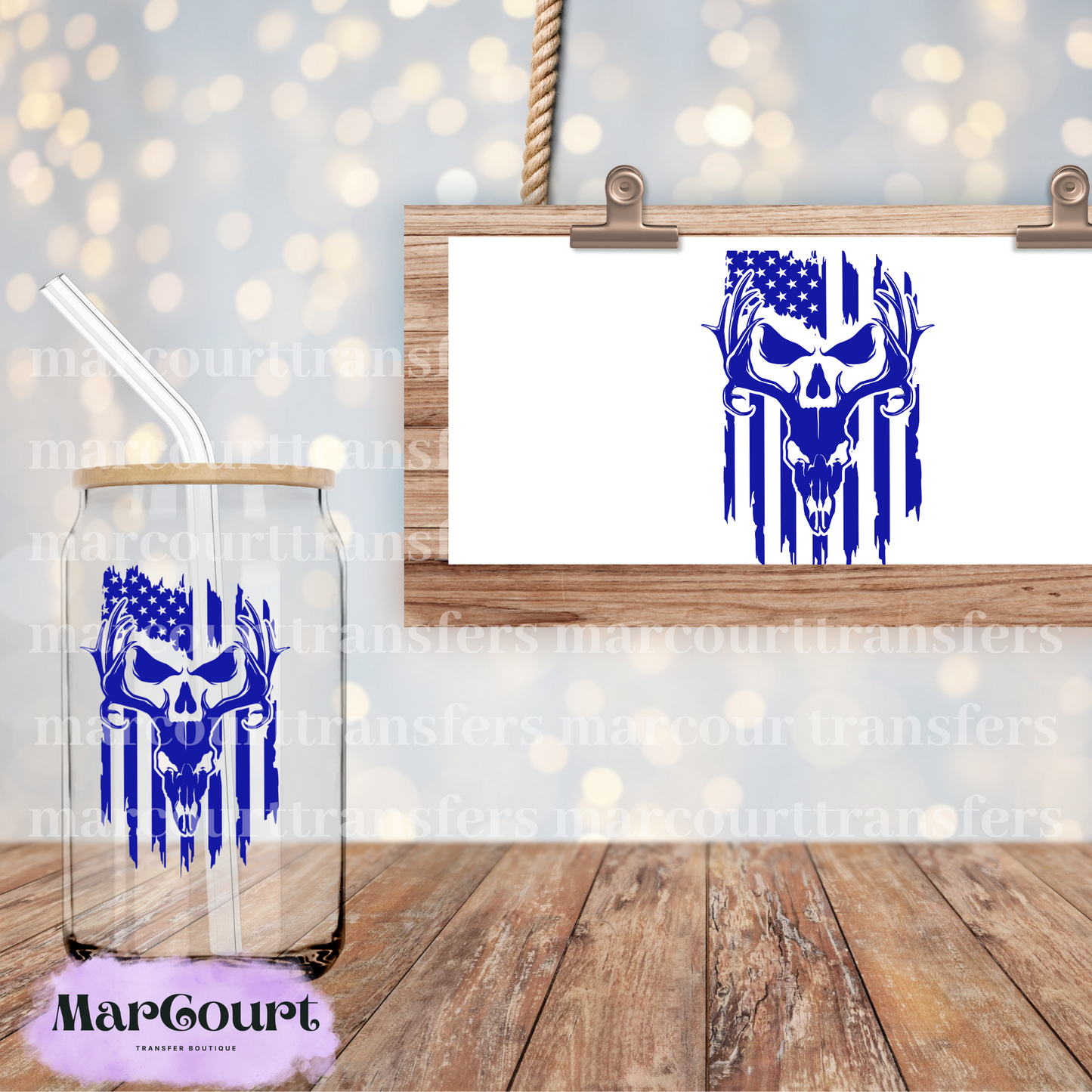 US SKULL DEER- DECAL-UV DTF CUP WRAP